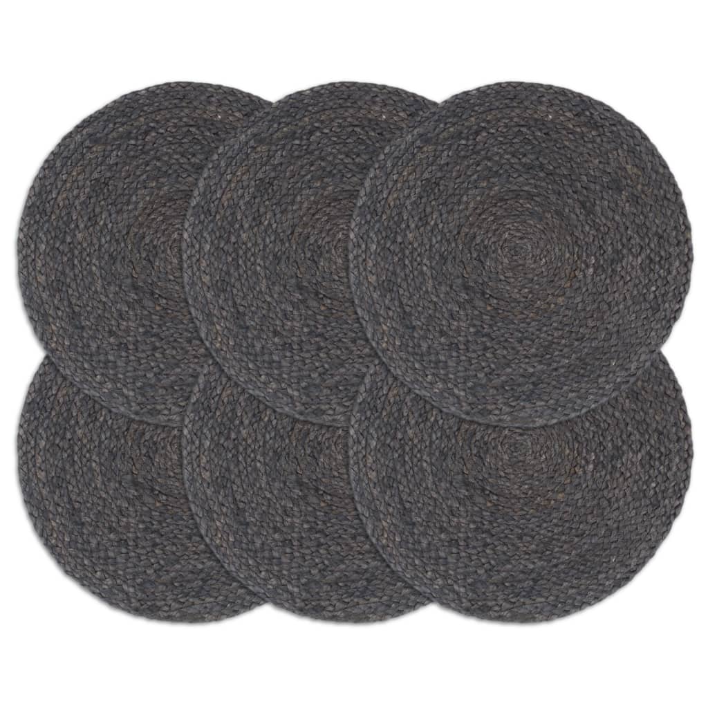 Napperons 6 pcs Gris foncé Plain 38 cm Rond Jute