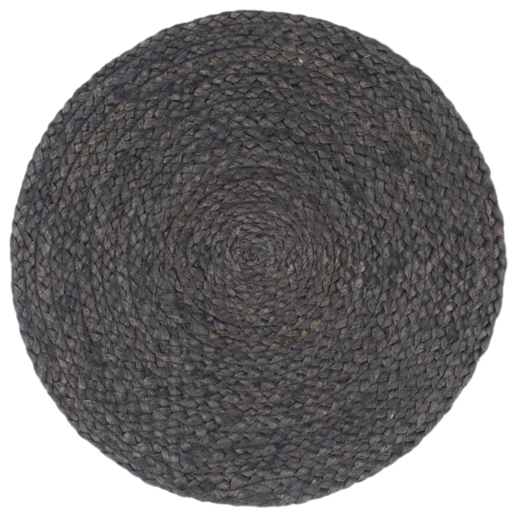 Napperons 6 pcs Gris foncé Plain 38 cm Rond Jute