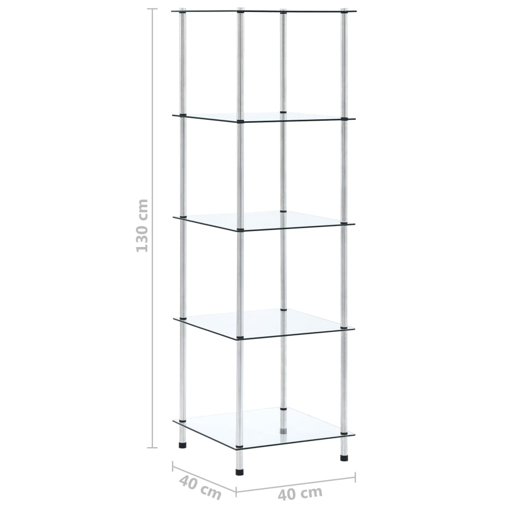 Étagère 5 niveaux Transparent 40x40x130 cm Verre trempé