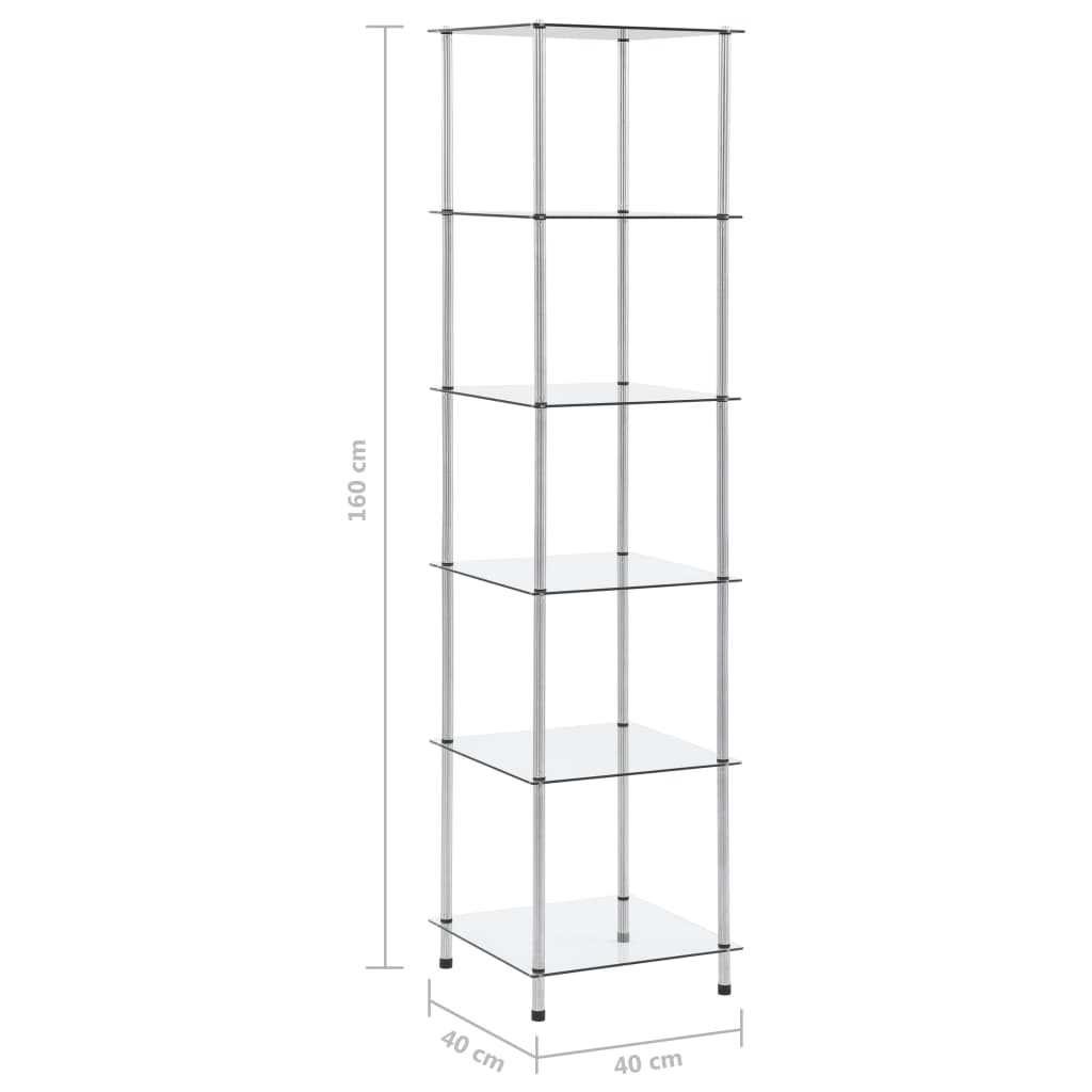 Étagère 6 niveaux Transparent 40x40x160 cm Verre trempé