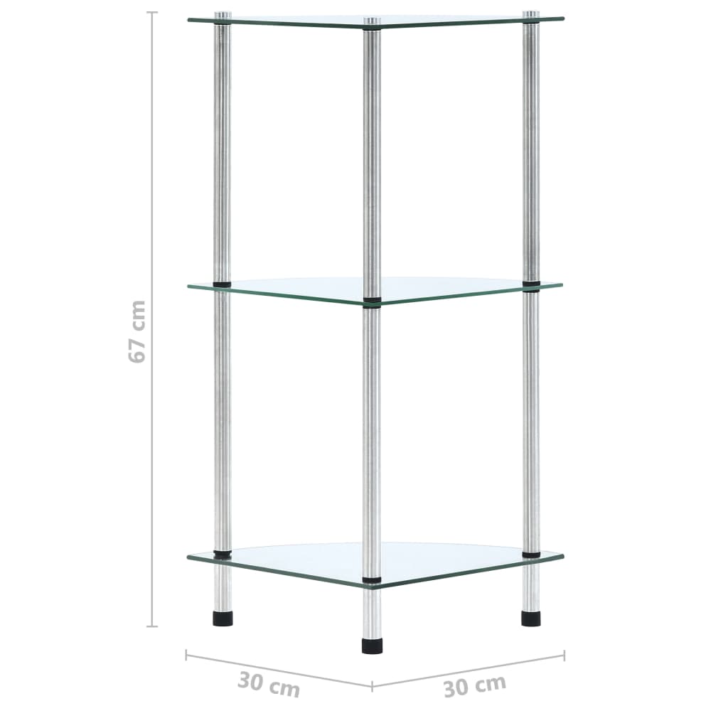 Étagère 3 niveaux Transparent 30x30x67 cm Verre trempé