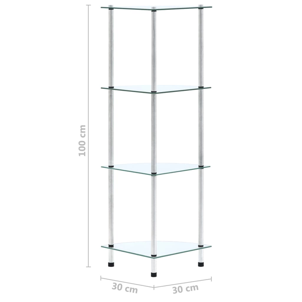 Étagère 4 niveaux Transparent 30x30x100 cm Verre trempé