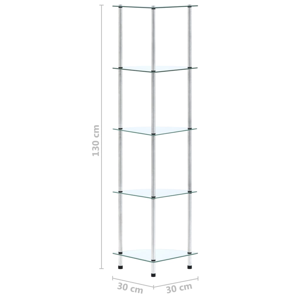 Étagère 5 niveaux Transparent 30x30x130 cm Verre trempé