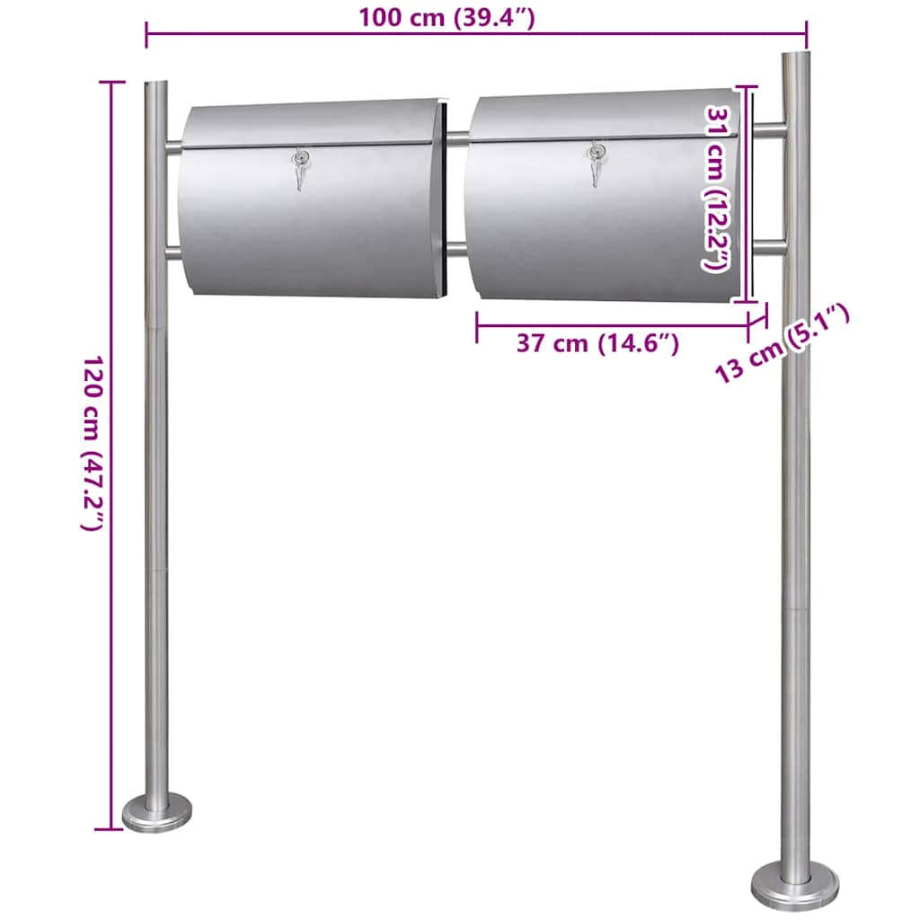 Double boîte à lettre sur support en acier inoxydable