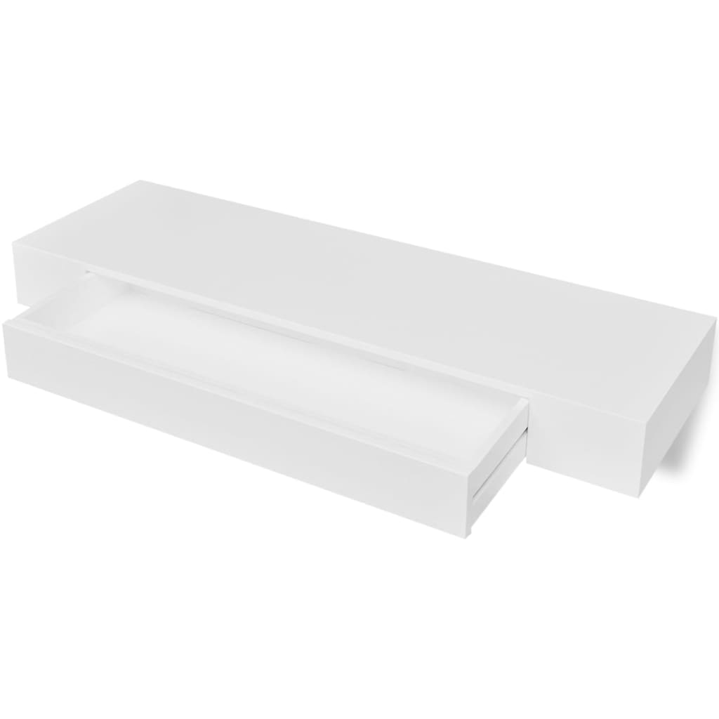 Étagère murale avec 1 tiroir MDF Blanc Rangement de livres/DVD