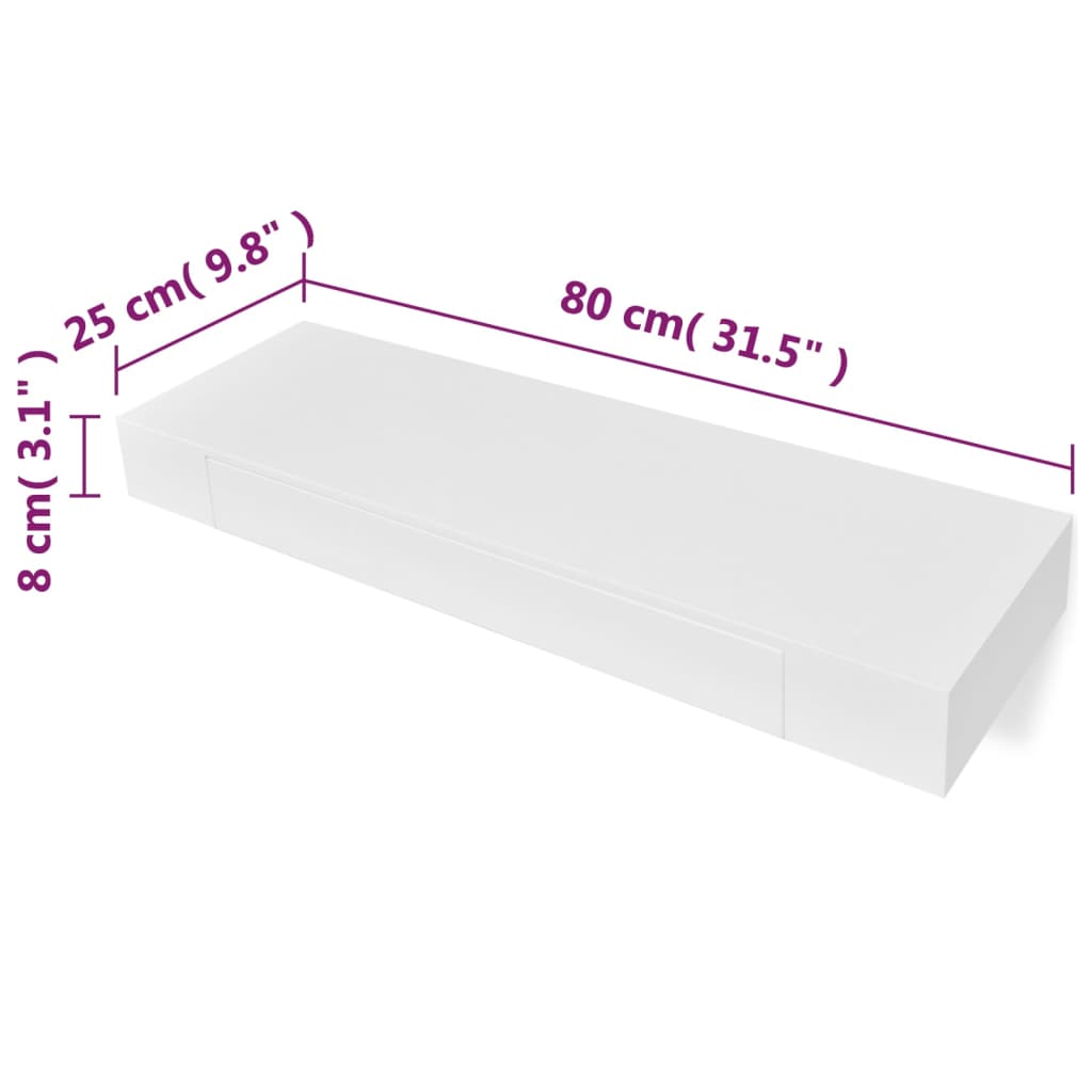 Étagère murale avec 1 tiroir MDF Blanc Rangement de livres/DVD