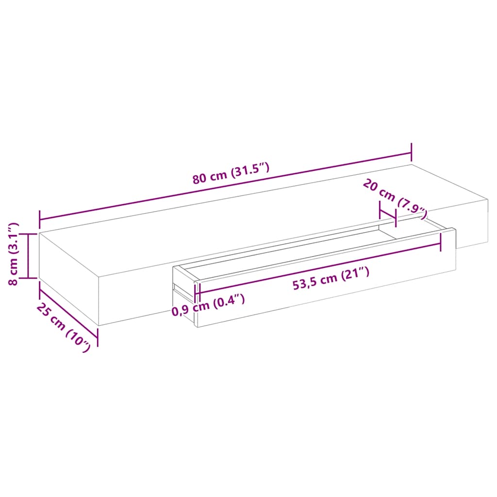Étagère murale avec 1 tiroir MDF Blanc Rangement de livres/DVD