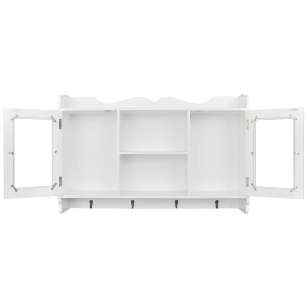 Vitrine murale avec étagère de Livre / DVD / Verre en MDF Blanc
