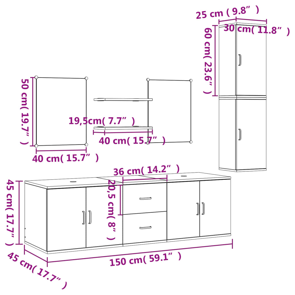 Ensemble de meubles salle de bain 7 pcs chêne bois d'ingénierie