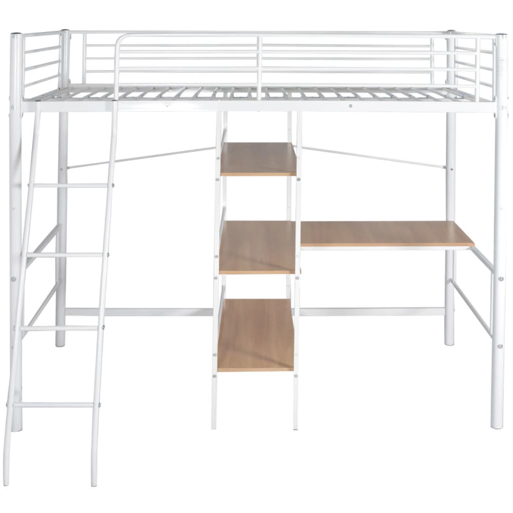 Lit superposé avec bureau Blanc et marron Métal 90x200 cm