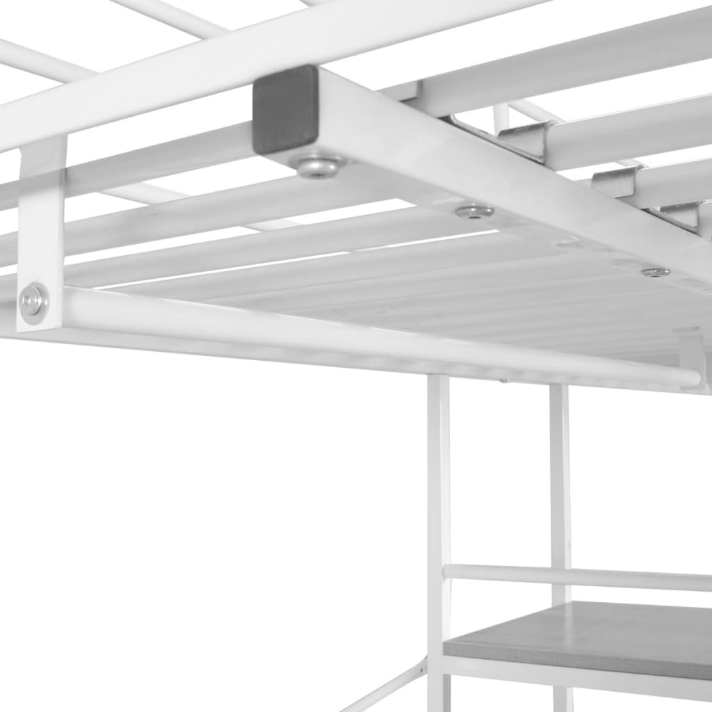 Lit superposé avec bureau Blanc et marron Métal 90x200 cm