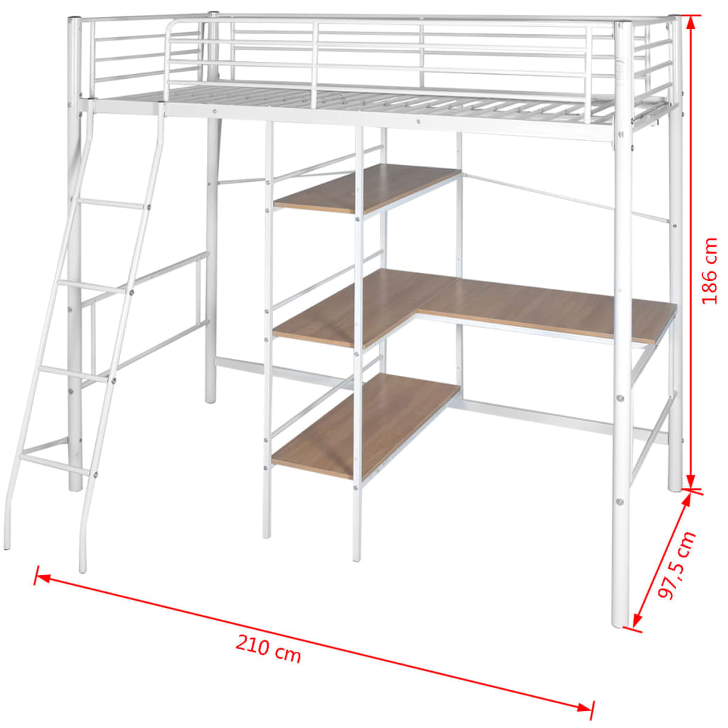Lit superposé avec bureau Blanc et marron Métal 90x200 cm