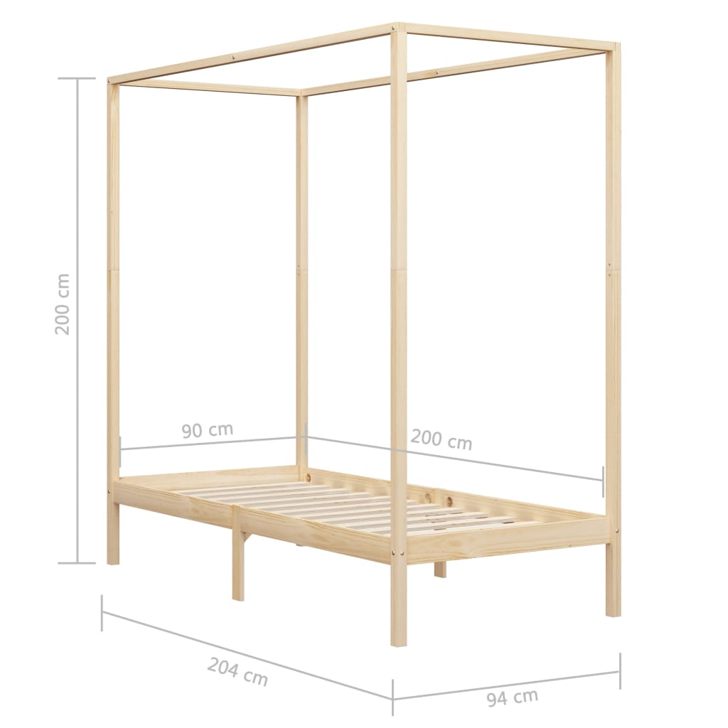 Cadre de lit à baldaquin sans matelas bois massif 90x200 cm