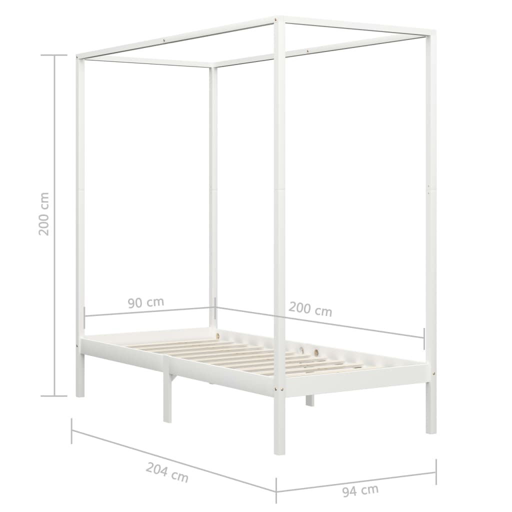 Cadre de lit à baldaquin sans matelas bois massif 90x200 cm