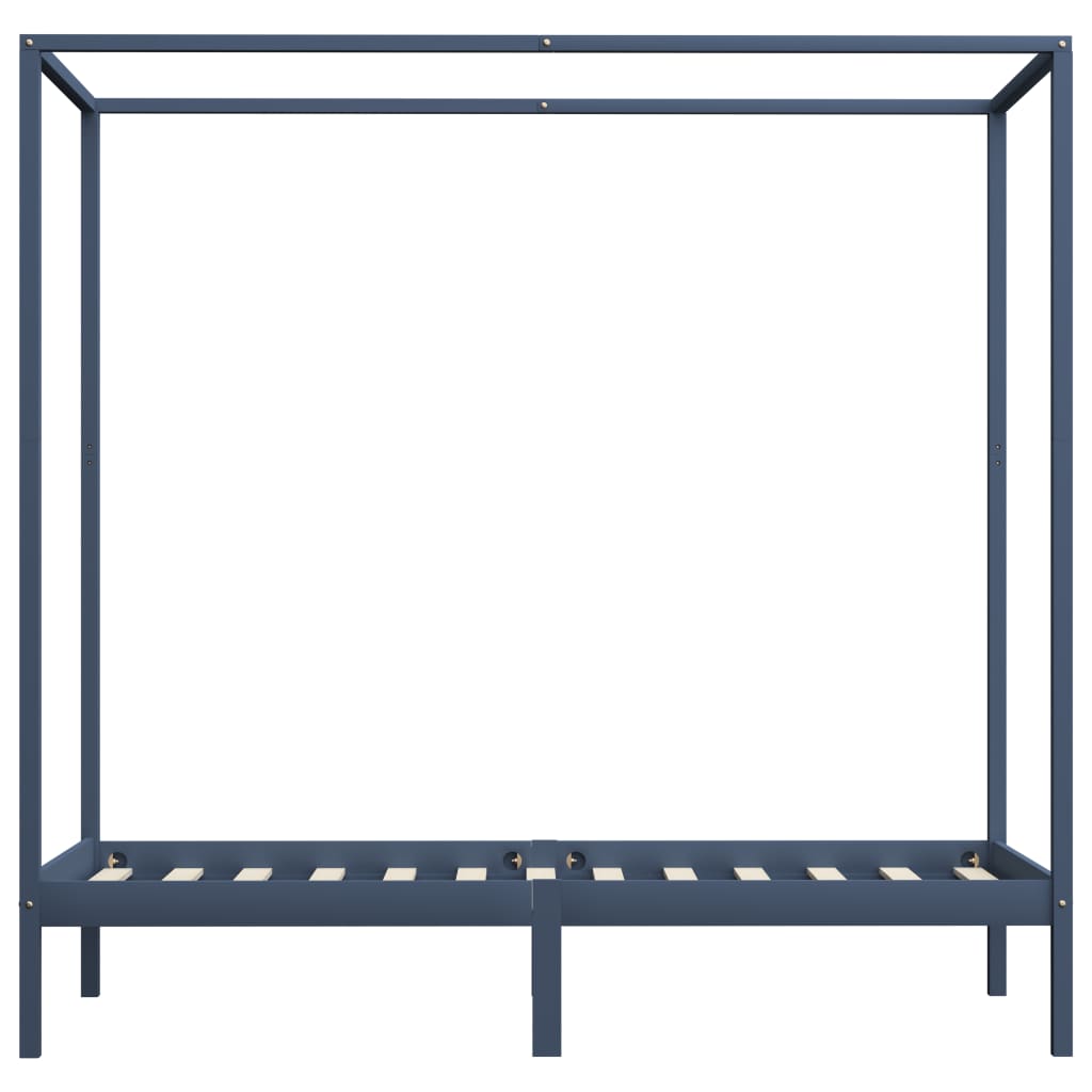 Cadre de lit à baldaquin sans matelas gris bois massif 90x200cm