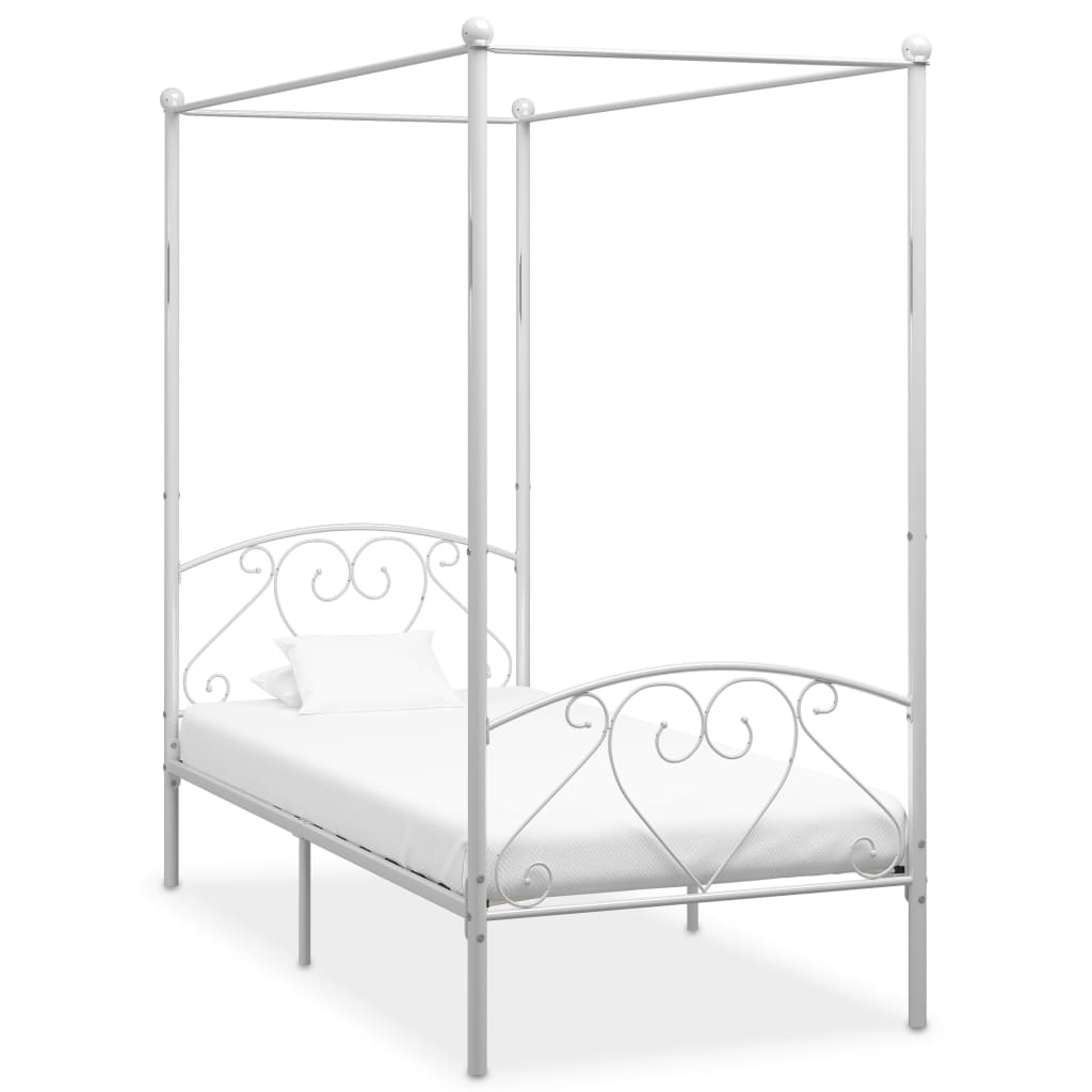 Cadre de lit à baldaquin sans matelas blanc métal 90x200 cm