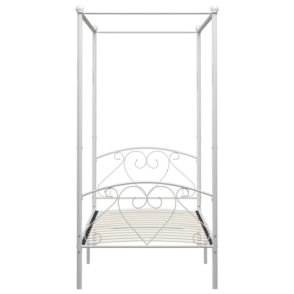 Cadre de lit à baldaquin sans matelas blanc métal 90x200 cm