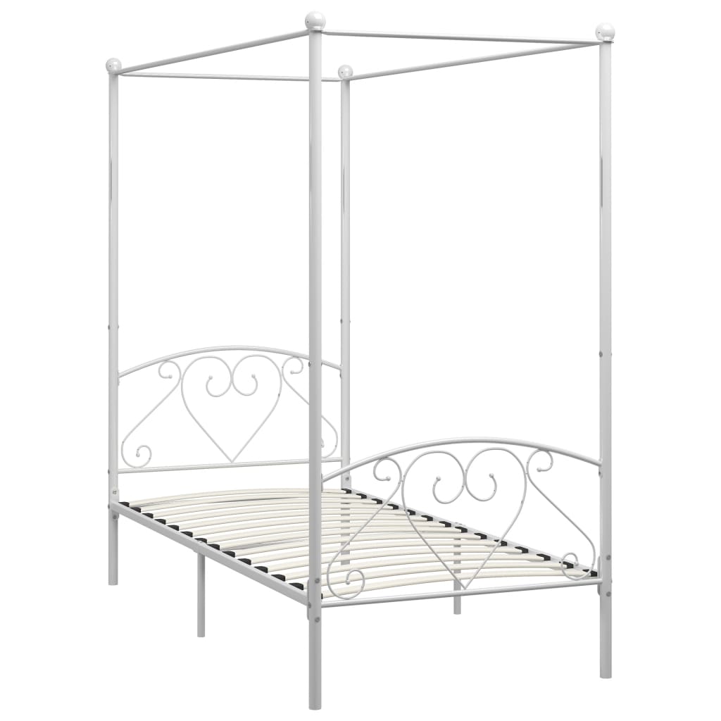 Cadre de lit à baldaquin sans matelas blanc métal 100x200 cm
