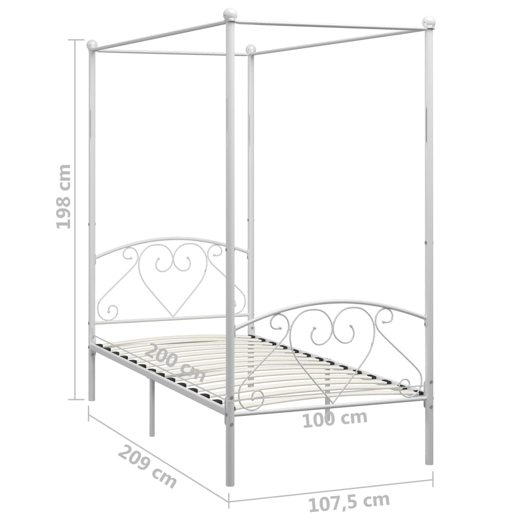 Cadre de lit à baldaquin sans matelas blanc métal 100x200 cm
