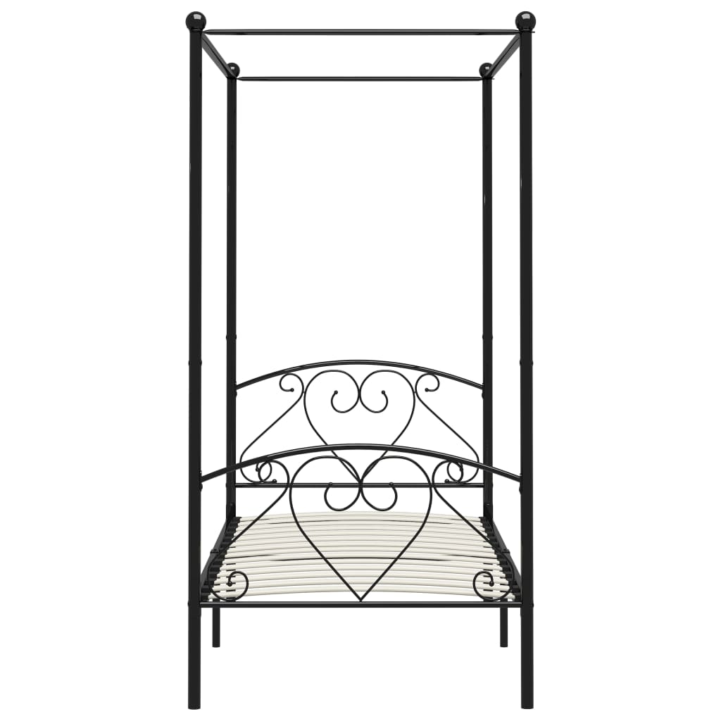 Cadre de lit à baldaquin sans matelas noir métal 90x200 cm
