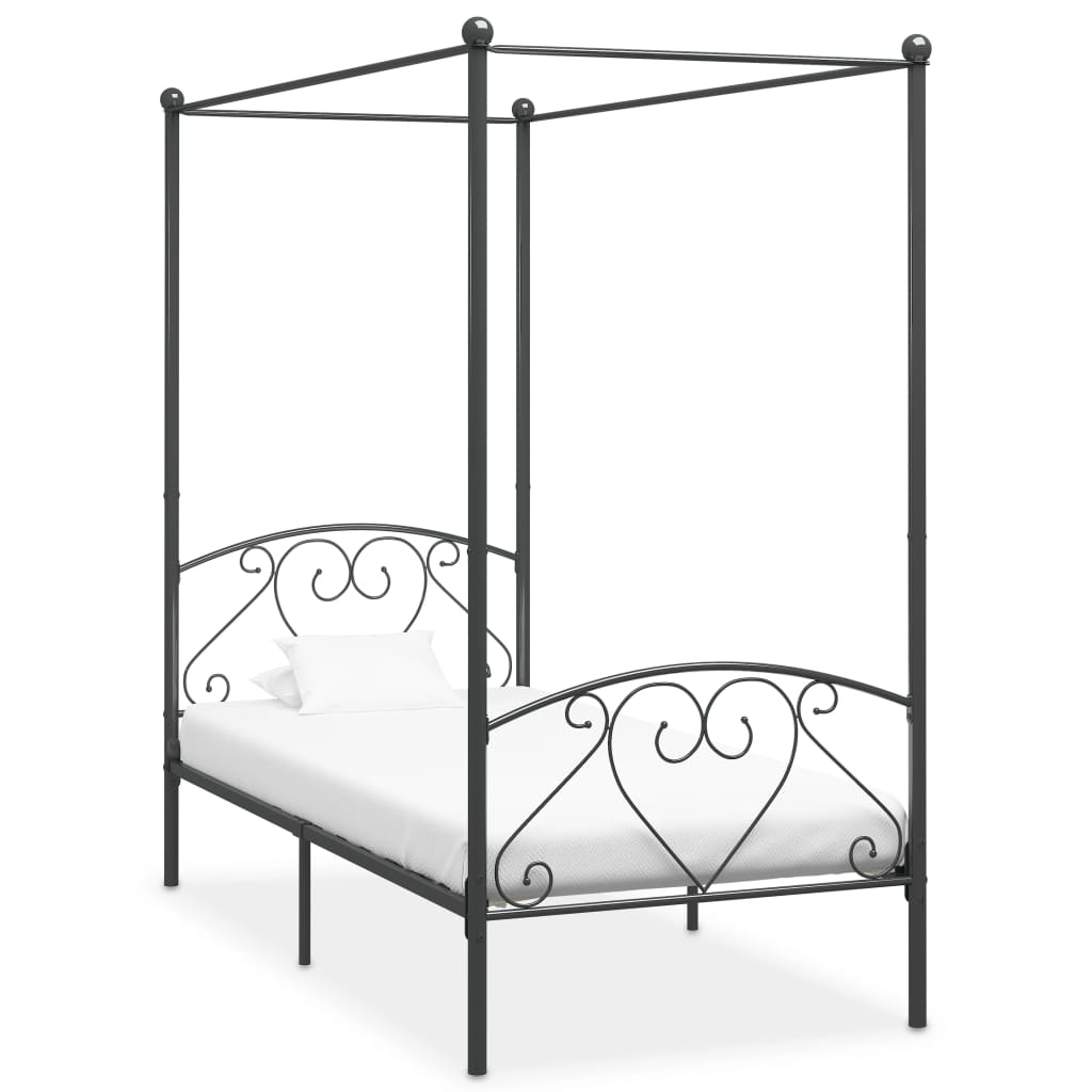 Cadre de lit à baldaquin sans matelas gris métal 100x200 cm