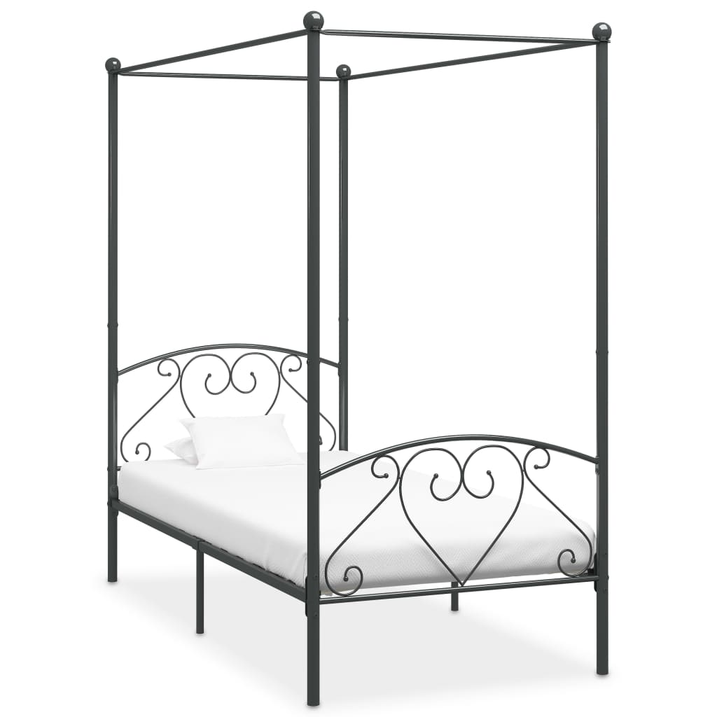 Cadre de lit à baldaquin sans matelas gris métal 120x200 cm