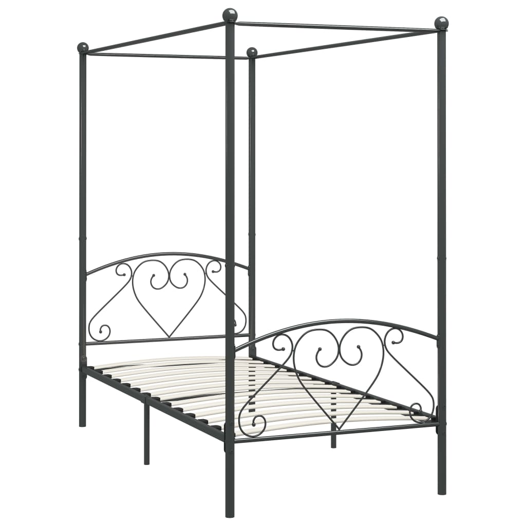 Cadre de lit à baldaquin sans matelas gris métal 120x200 cm