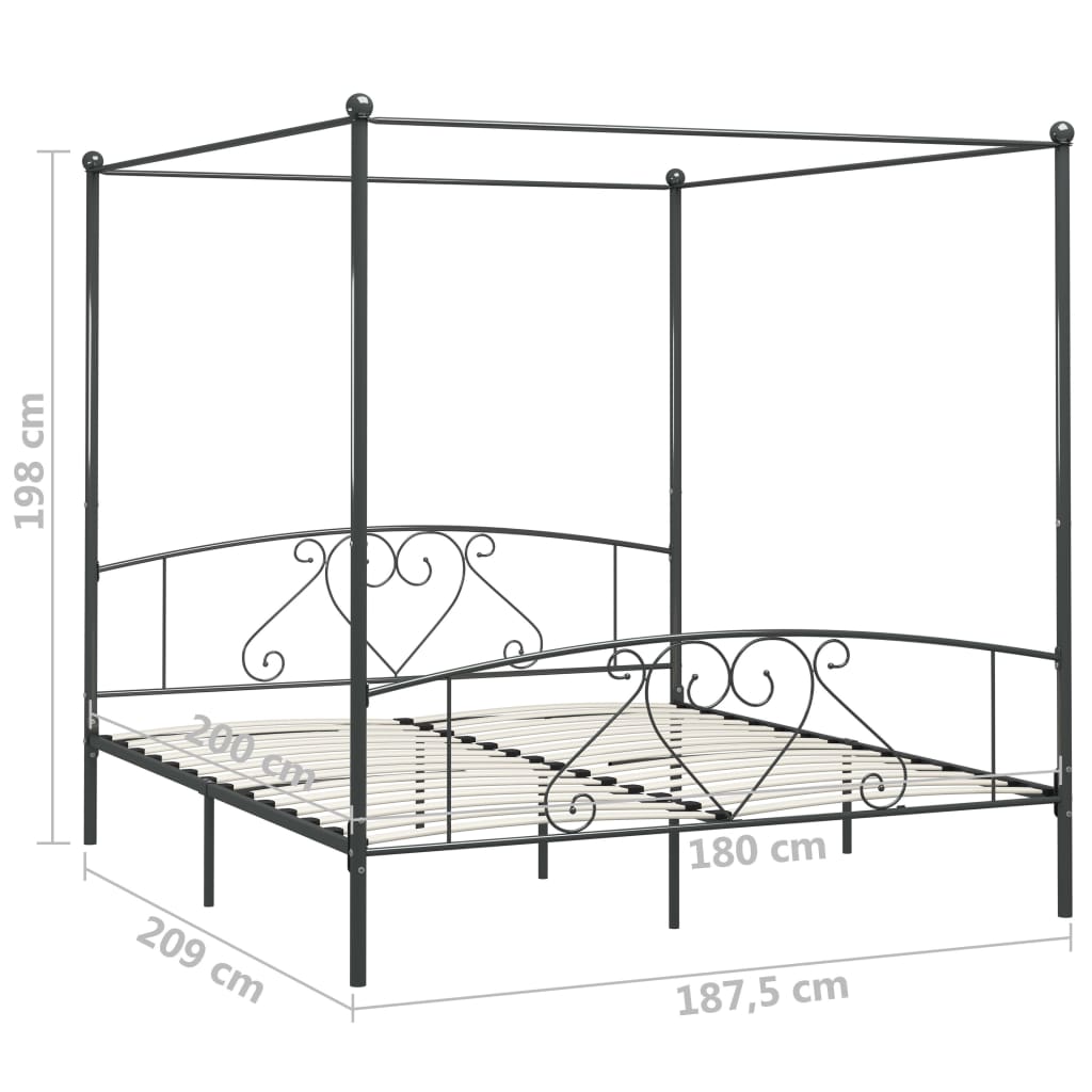 Cadre de lit à baldaquin sans matelas gris métal 180x200 cm