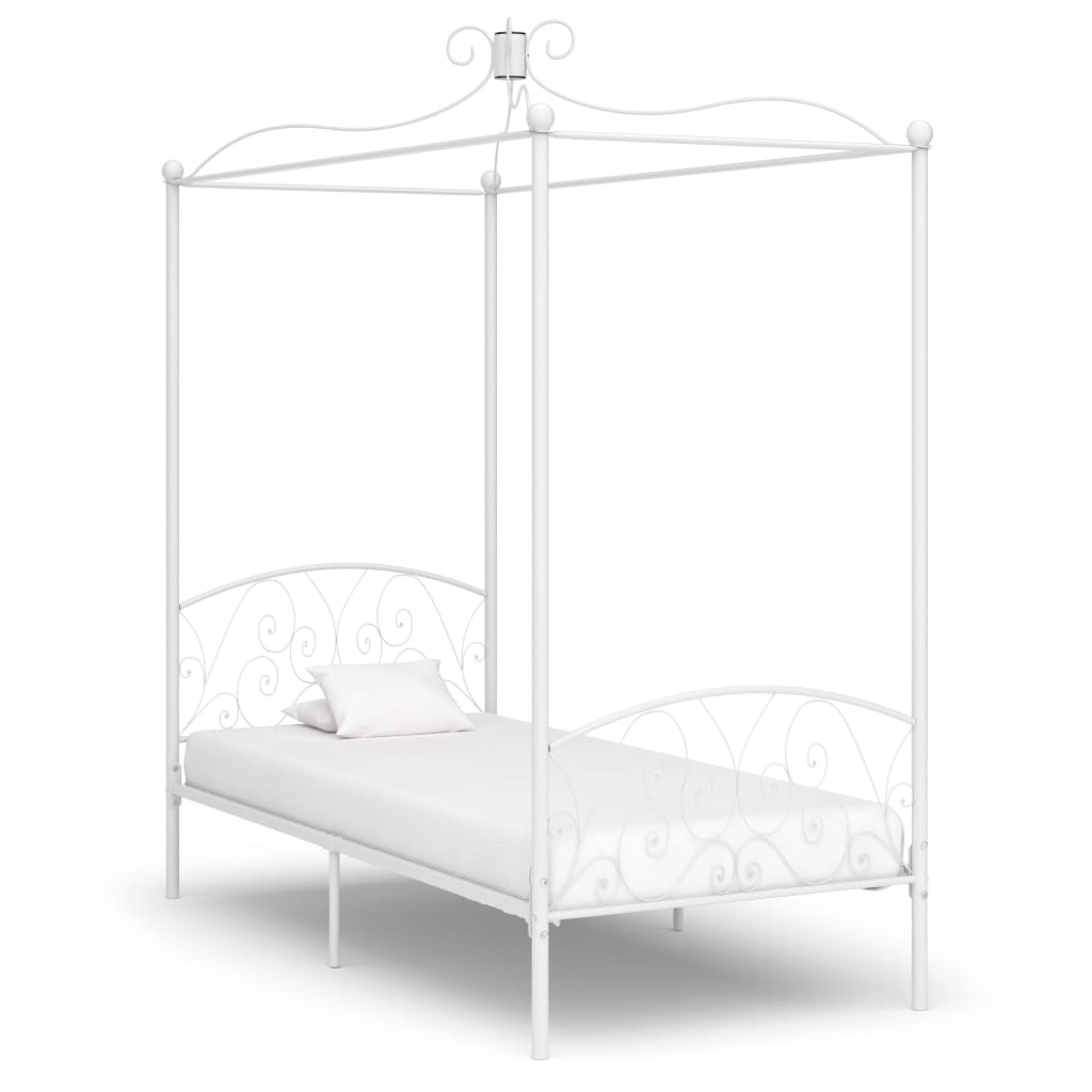 Cadre de lit à baldaquin sans matelas blanc métal 90x200 cm