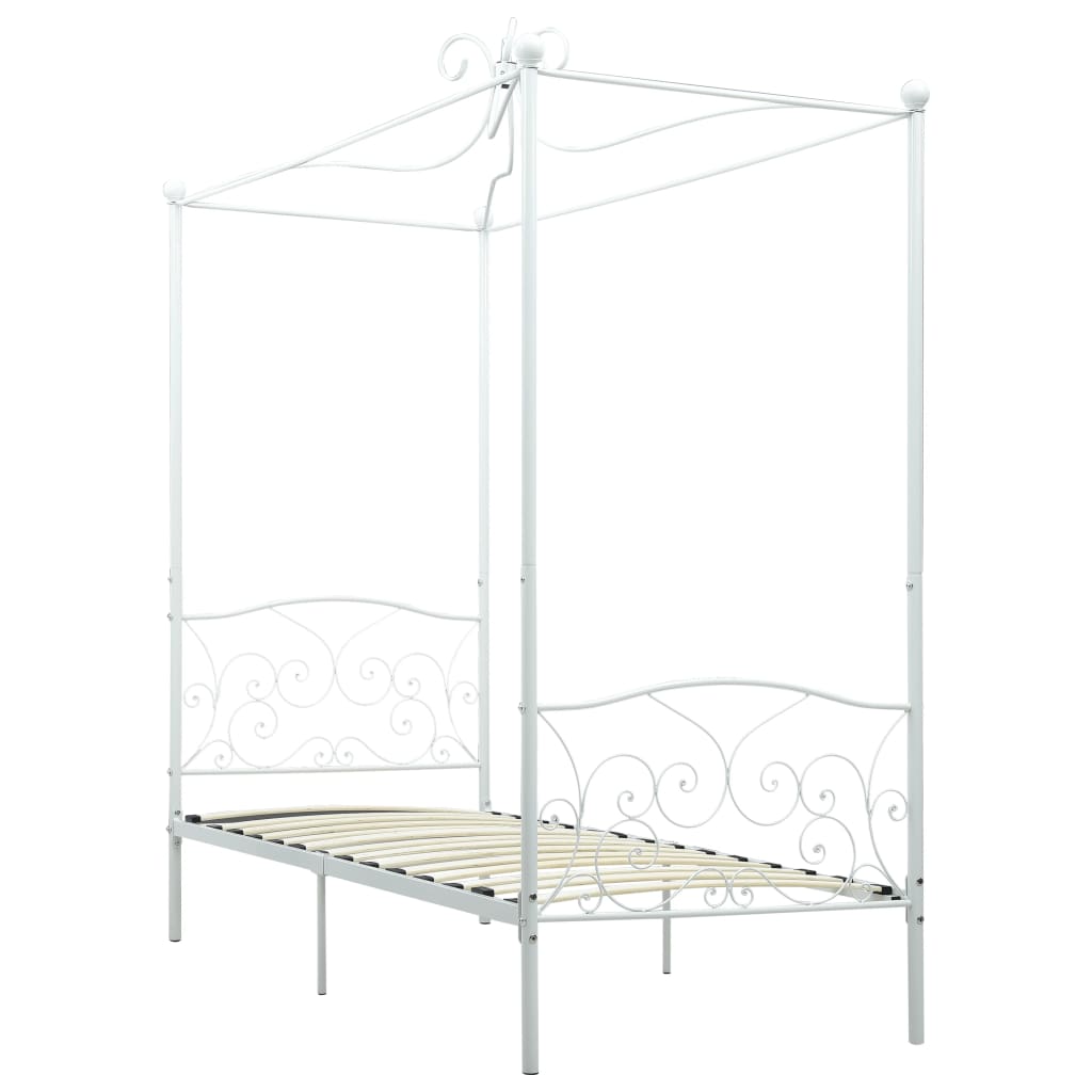 Cadre de lit à baldaquin sans matelas blanc métal 90x200 cm