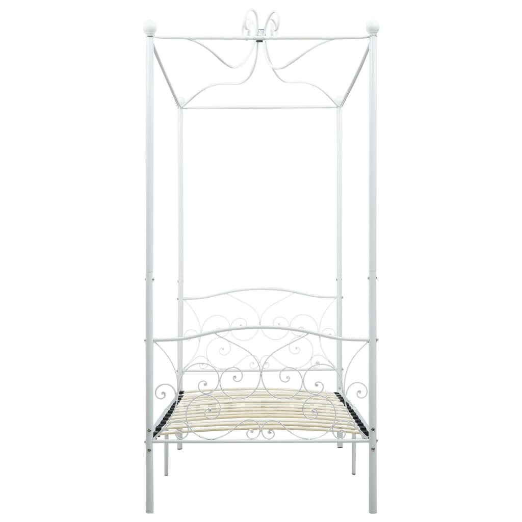 Cadre de lit à baldaquin sans matelas blanc métal 90x200 cm
