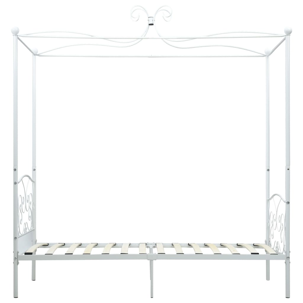 Cadre de lit à baldaquin sans matelas blanc métal 90x200 cm