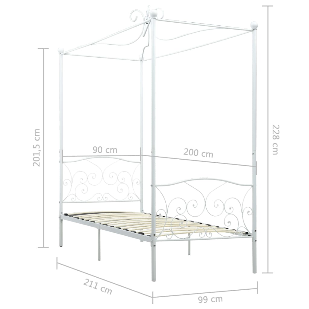 Cadre de lit à baldaquin sans matelas blanc métal 90x200 cm