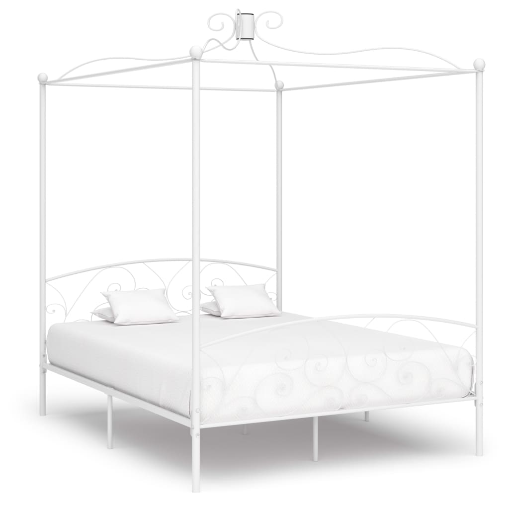Cadre de lit à baldaquin sans matelas blanc métal 180x200 cm