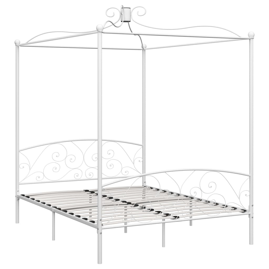 Cadre de lit à baldaquin sans matelas blanc métal 180x200 cm