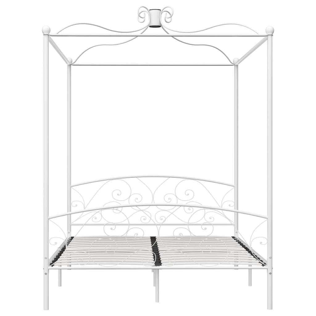 Cadre de lit à baldaquin sans matelas blanc métal 180x200 cm