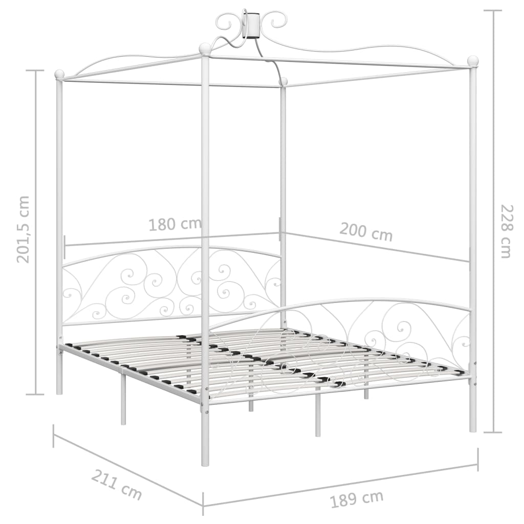 Cadre de lit à baldaquin sans matelas blanc métal 180x200 cm