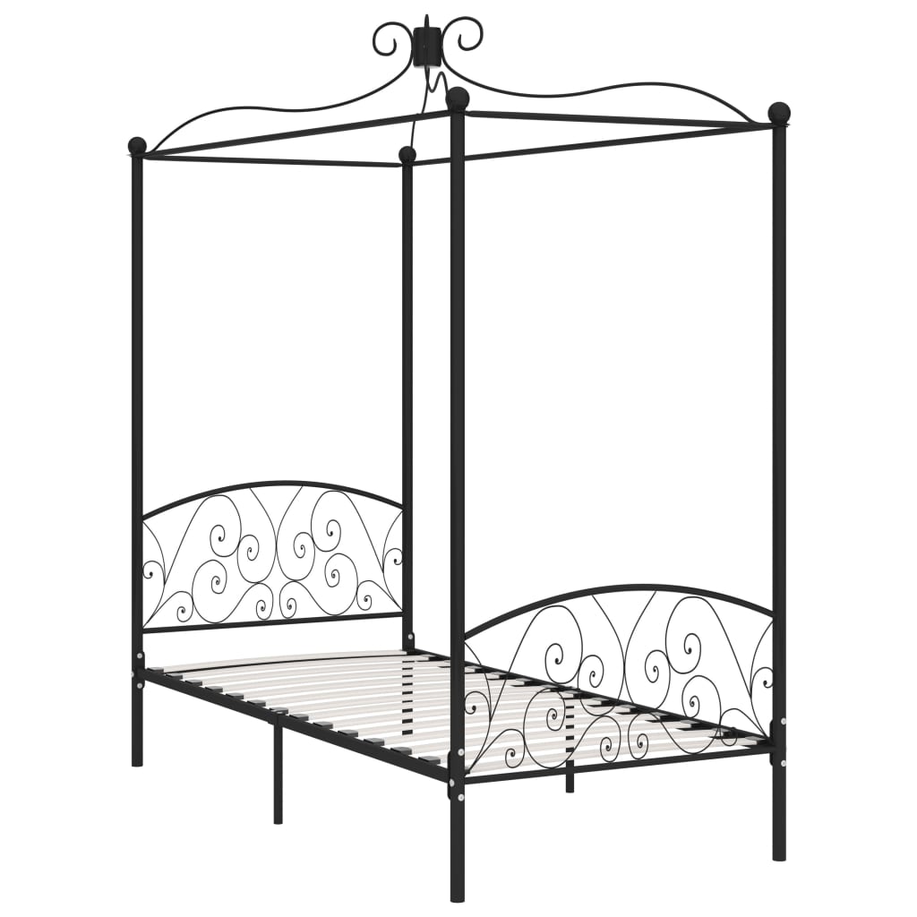 Cadre de lit à baldaquin sans matelas noir métal 100x200 cm