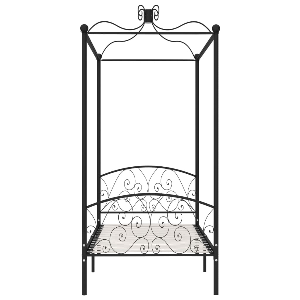 Cadre de lit à baldaquin sans matelas noir métal 100x200 cm