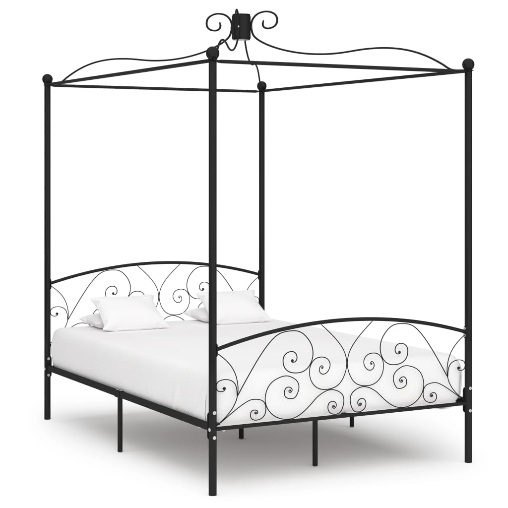 Cadre de lit à baldaquin sans matelas noir métal 120x200 cm