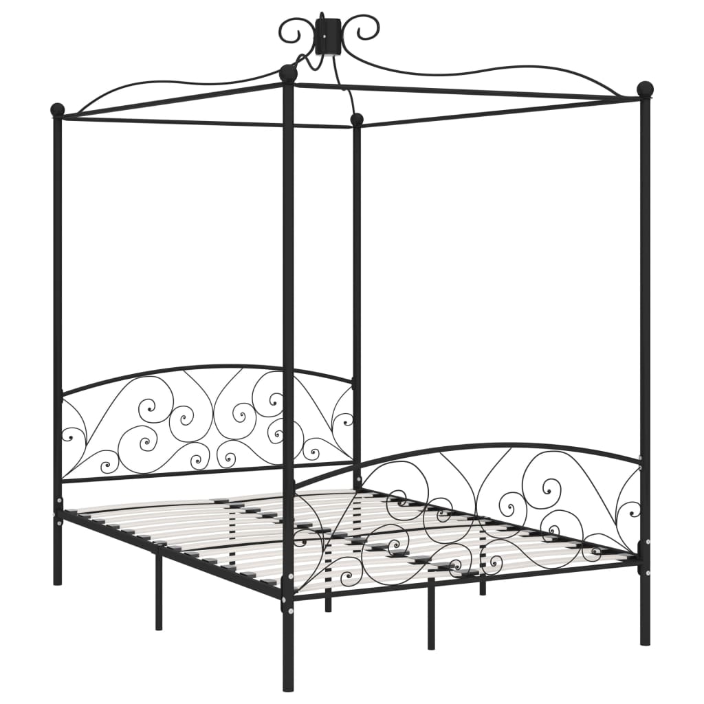 Cadre de lit à baldaquin sans matelas noir métal 120x200 cm