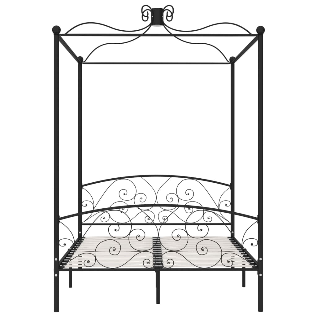 Cadre de lit à baldaquin sans matelas noir métal 120x200 cm