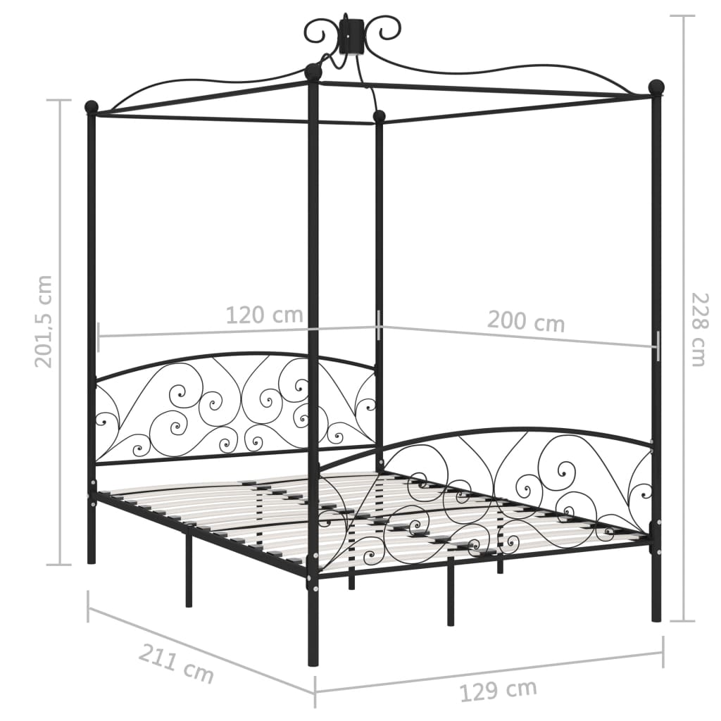Cadre de lit à baldaquin sans matelas noir métal 120x200 cm