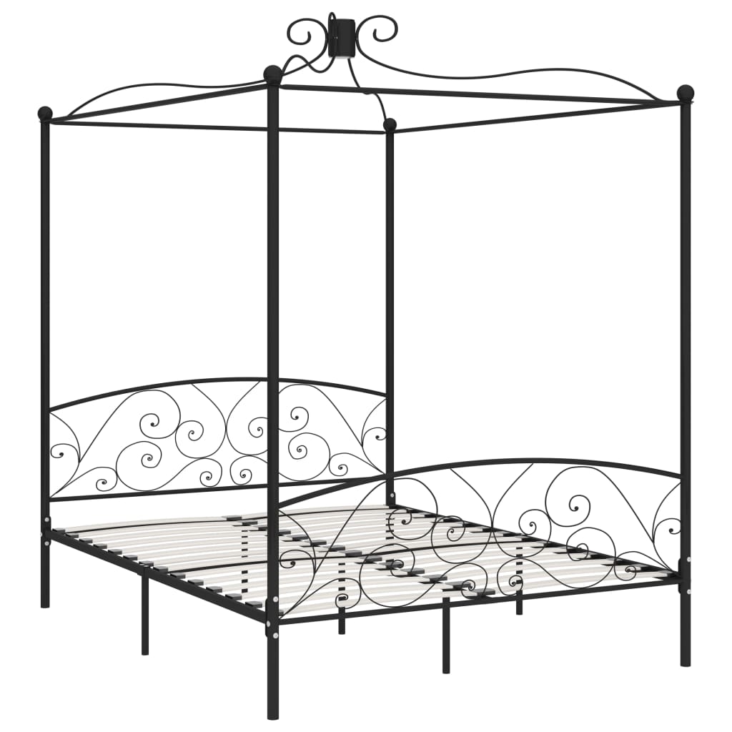 Cadre de lit à baldaquin sans matelas noir métal 180x200 cm