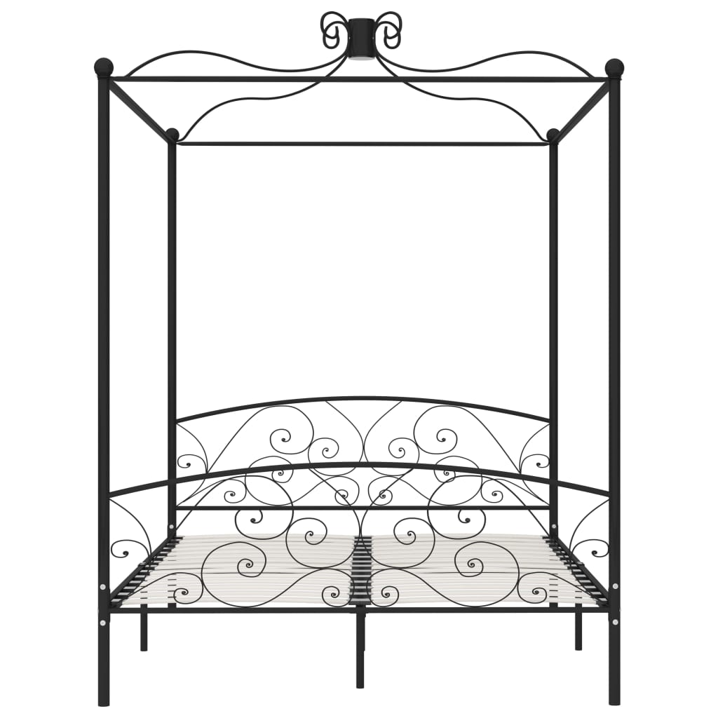 Cadre de lit à baldaquin sans matelas noir métal 180x200 cm
