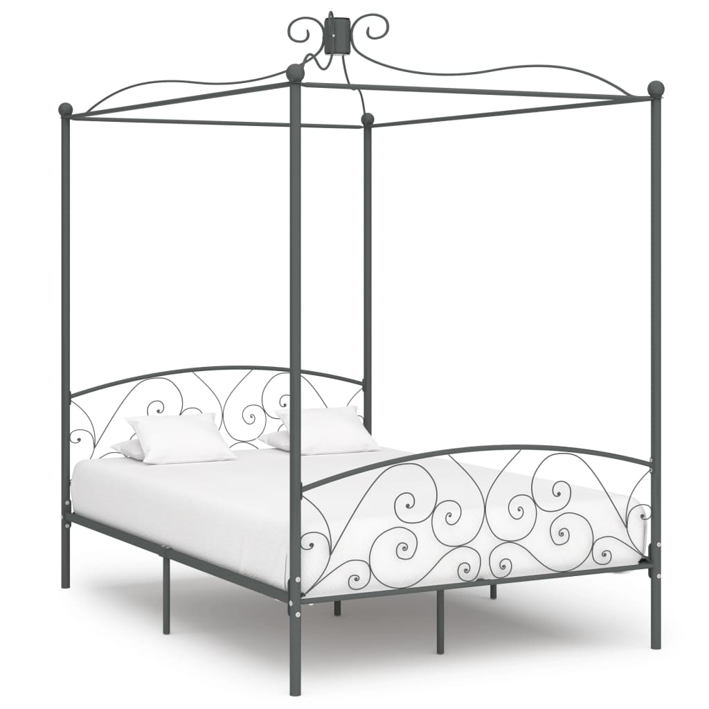 Cadre de lit à baldaquin sans matelas gris métal 120x200 cm