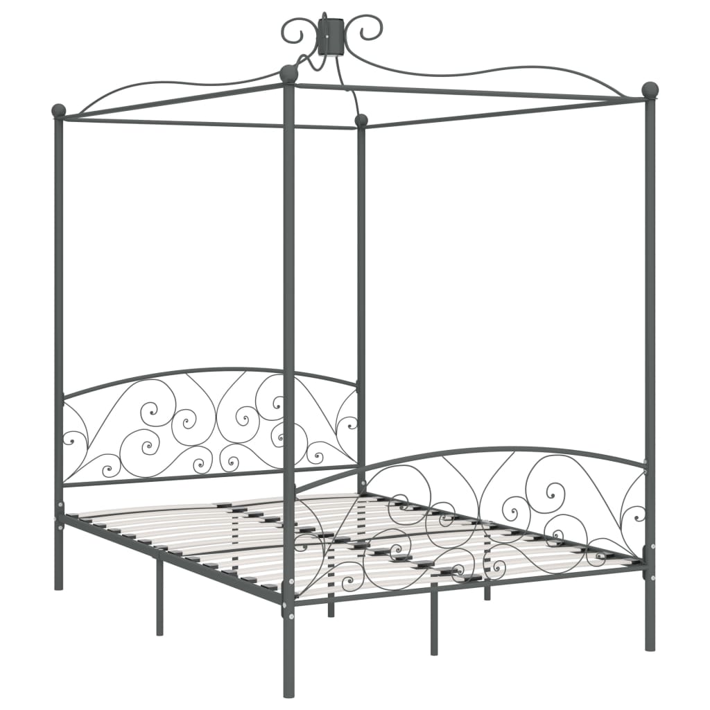 Cadre de lit à baldaquin sans matelas gris métal 120x200 cm
