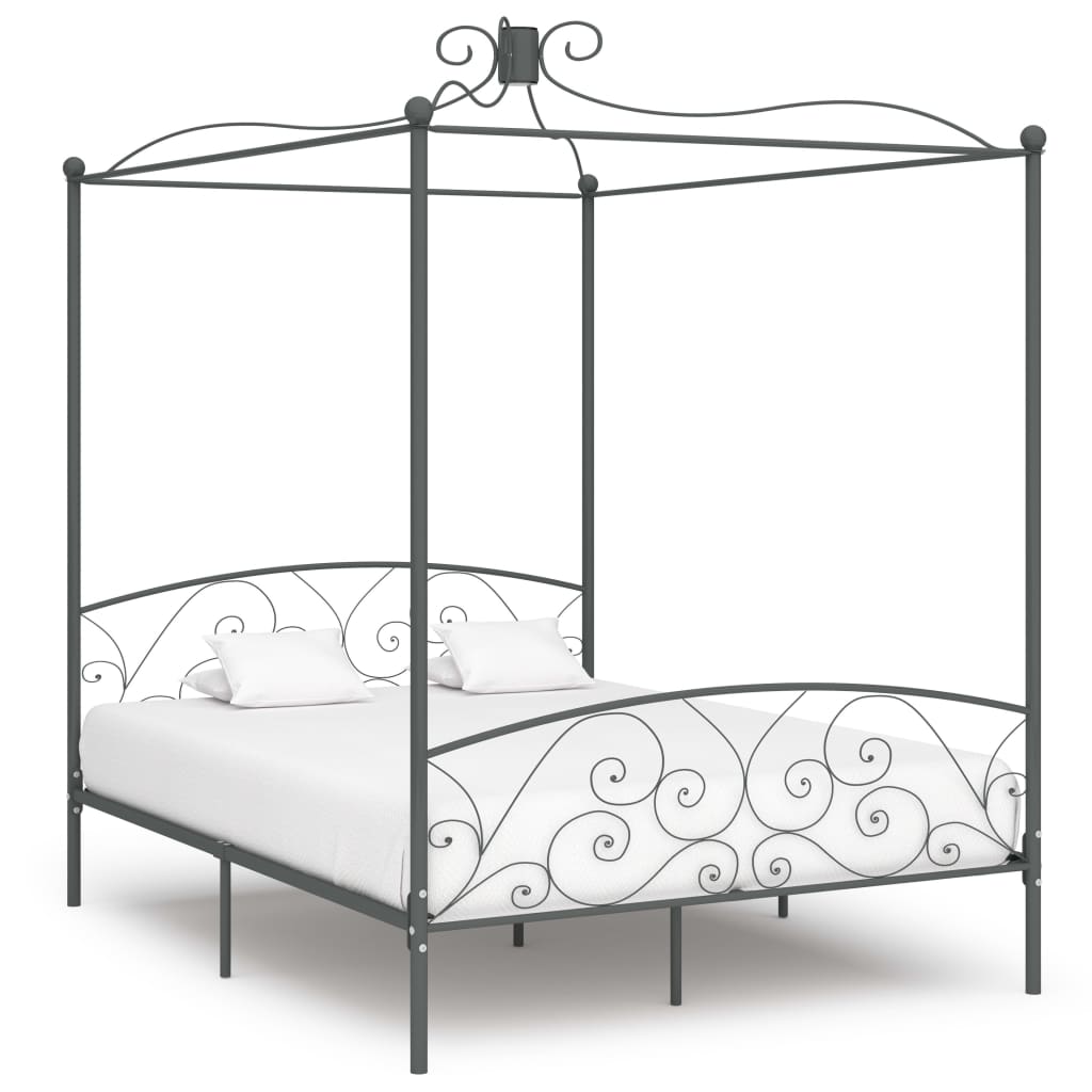 Cadre de lit à baldaquin sans matelas gris métal 180x200 cm