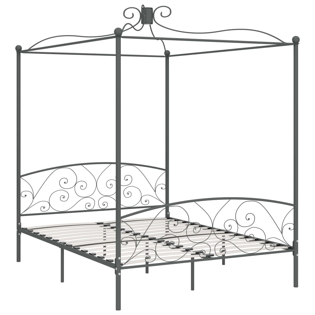 Cadre de lit à baldaquin sans matelas gris métal 180x200 cm