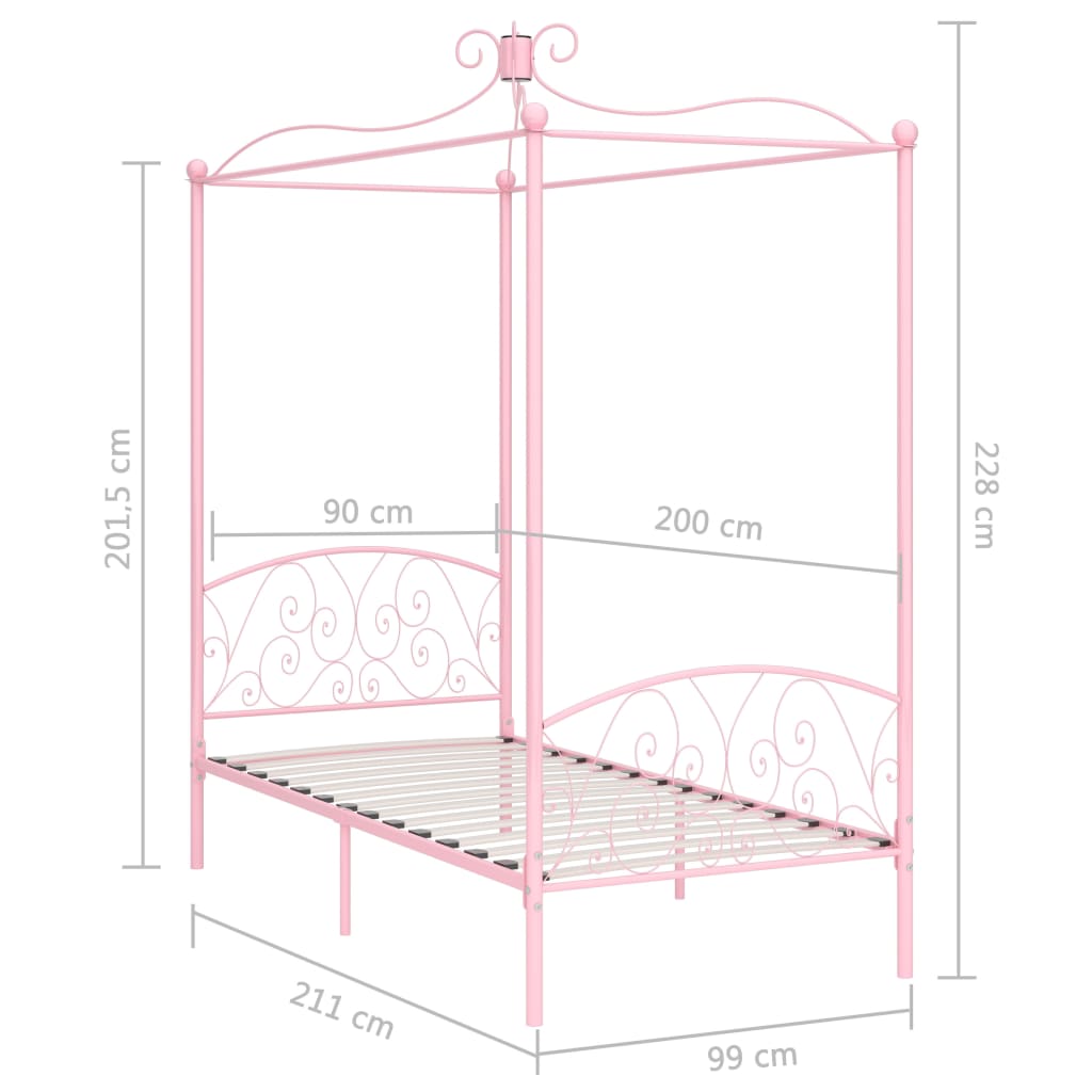 Cadre de lit à baldaquin sans matelas rose métal 90x200 cm